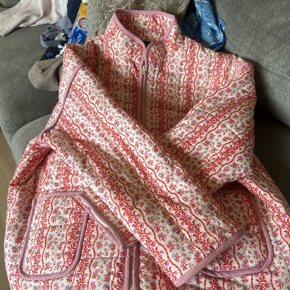 Vici Pink and Cream Quilted Floral Jacket